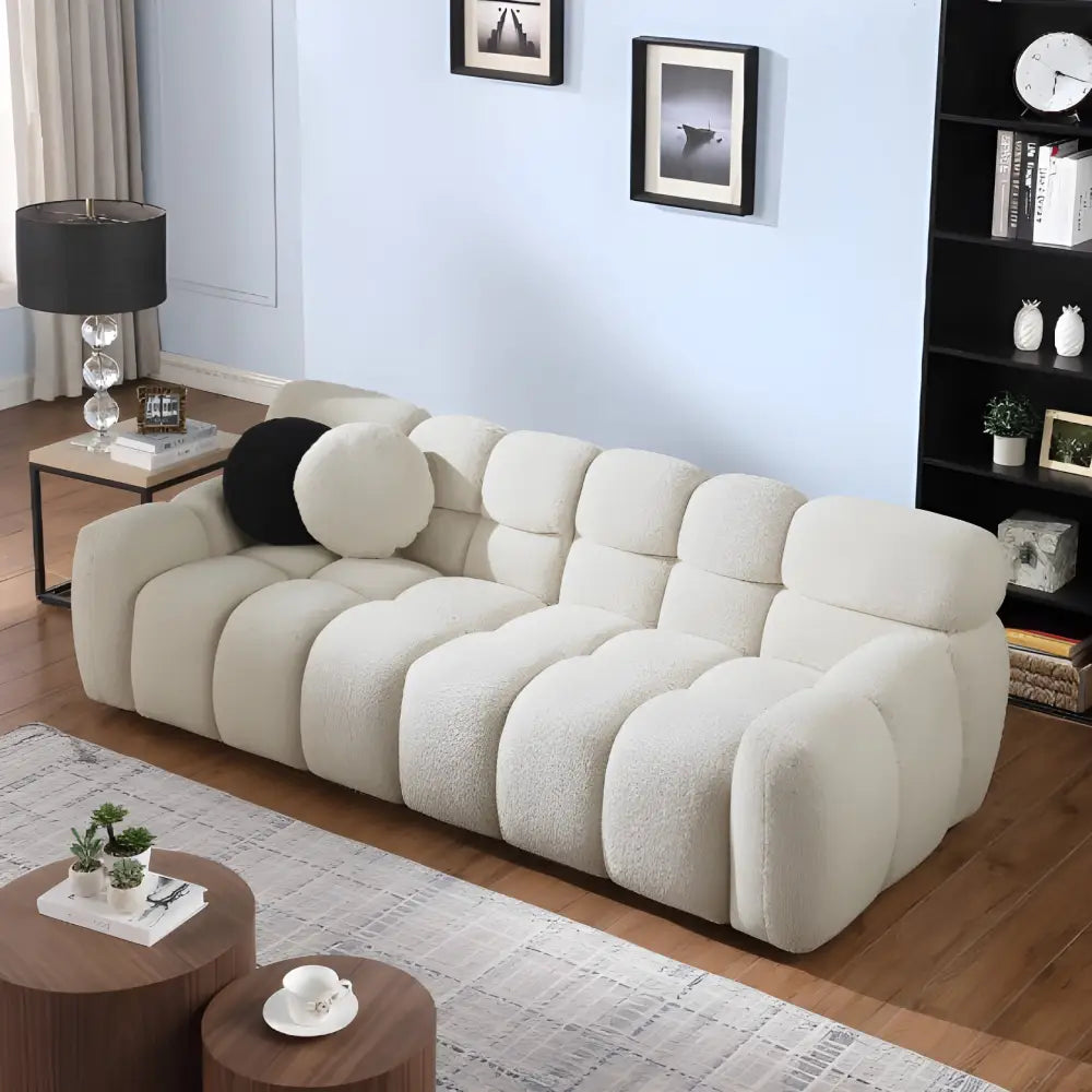 Elevate your space with the elegant beige boucle sofa in luxury fashion $999 furniture product product information