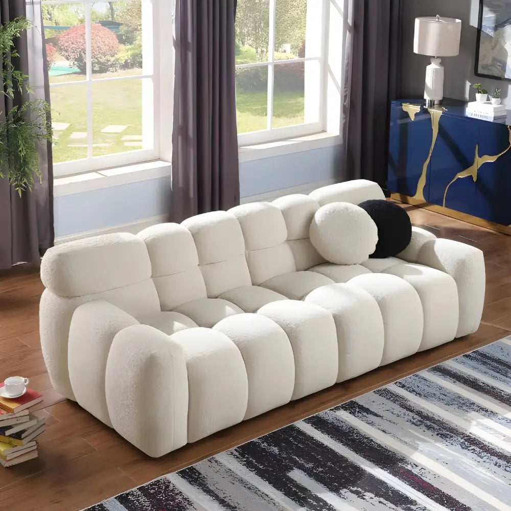 Elevate your space with the elegant beige boucle sofa in luxury fashion $999 furniture product product information