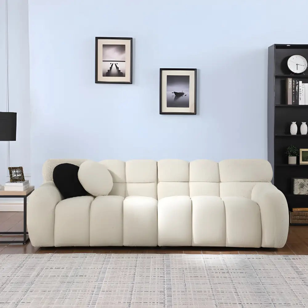 Elevate your space with the elegant beige boucle sofa in luxury fashion $999 furniture product product information