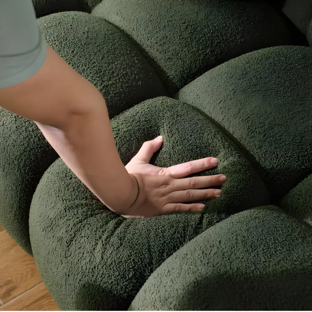 Elegant green boucle sofa for luxury fashion in living spaces $899 furniture product product information product