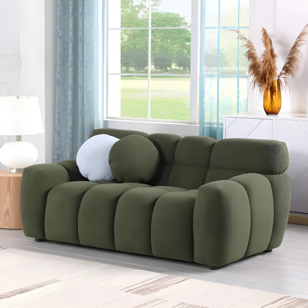 Elegant green boucle sofa for luxury fashion in living spaces $899 furniture product product information product