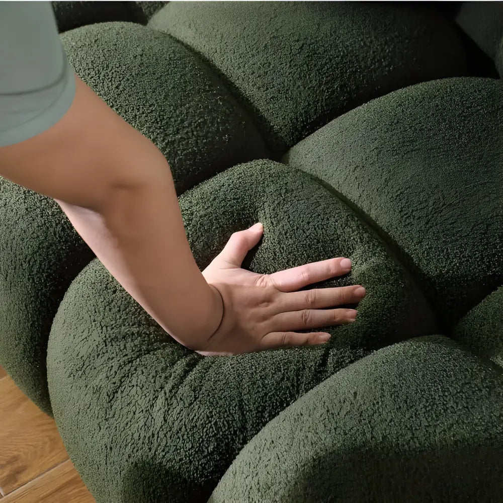 Elegant green boucle sofa for luxury fashion in living spaces $899 furniture product product information product