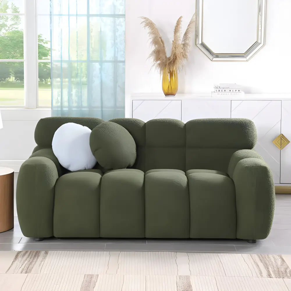 Elegant green boucle sofa for luxury fashion in living spaces $899 furniture product product information product