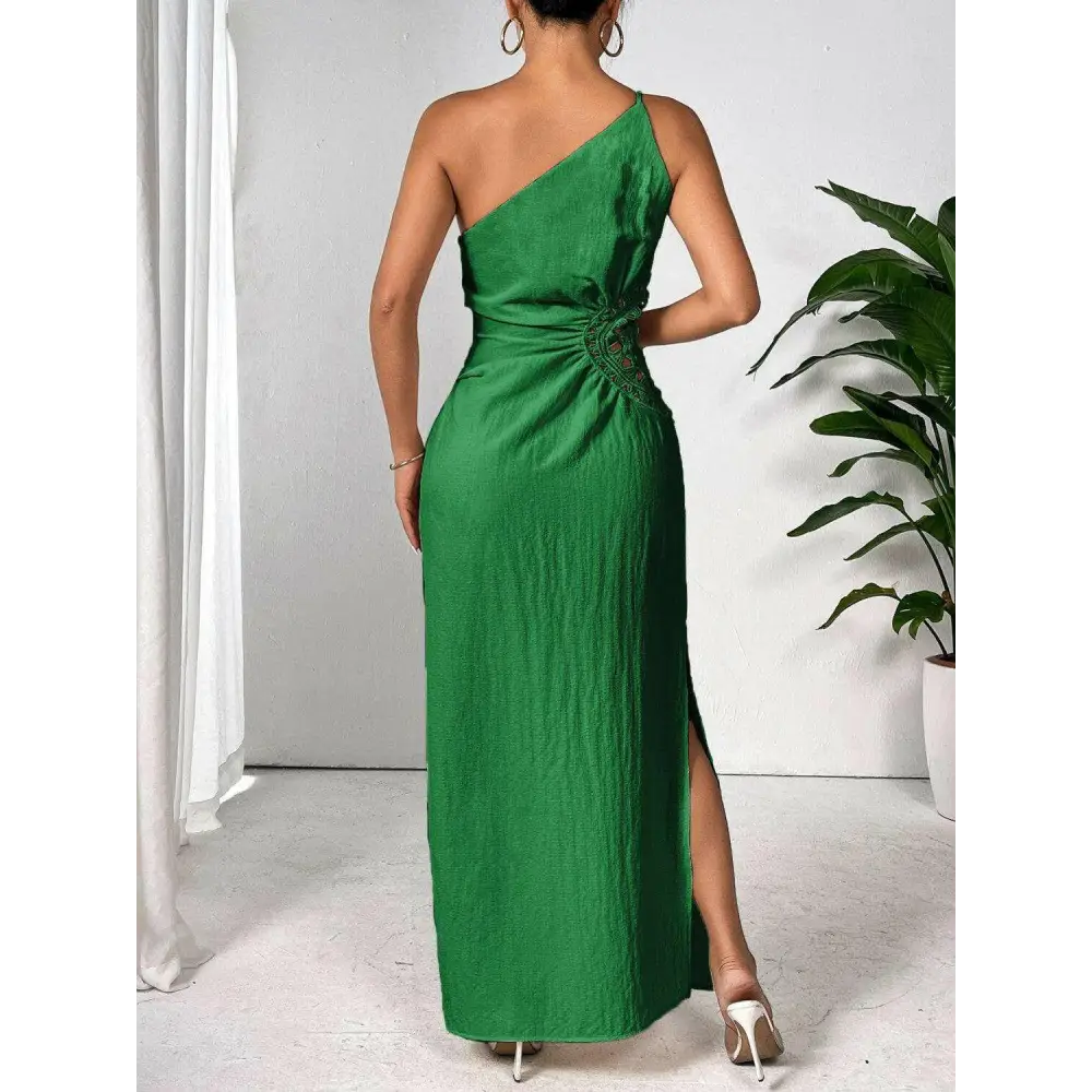 Elegant shoulder sleeveless maxi dress in timeless luxury fashion for woman $42.99 stunning slit detail