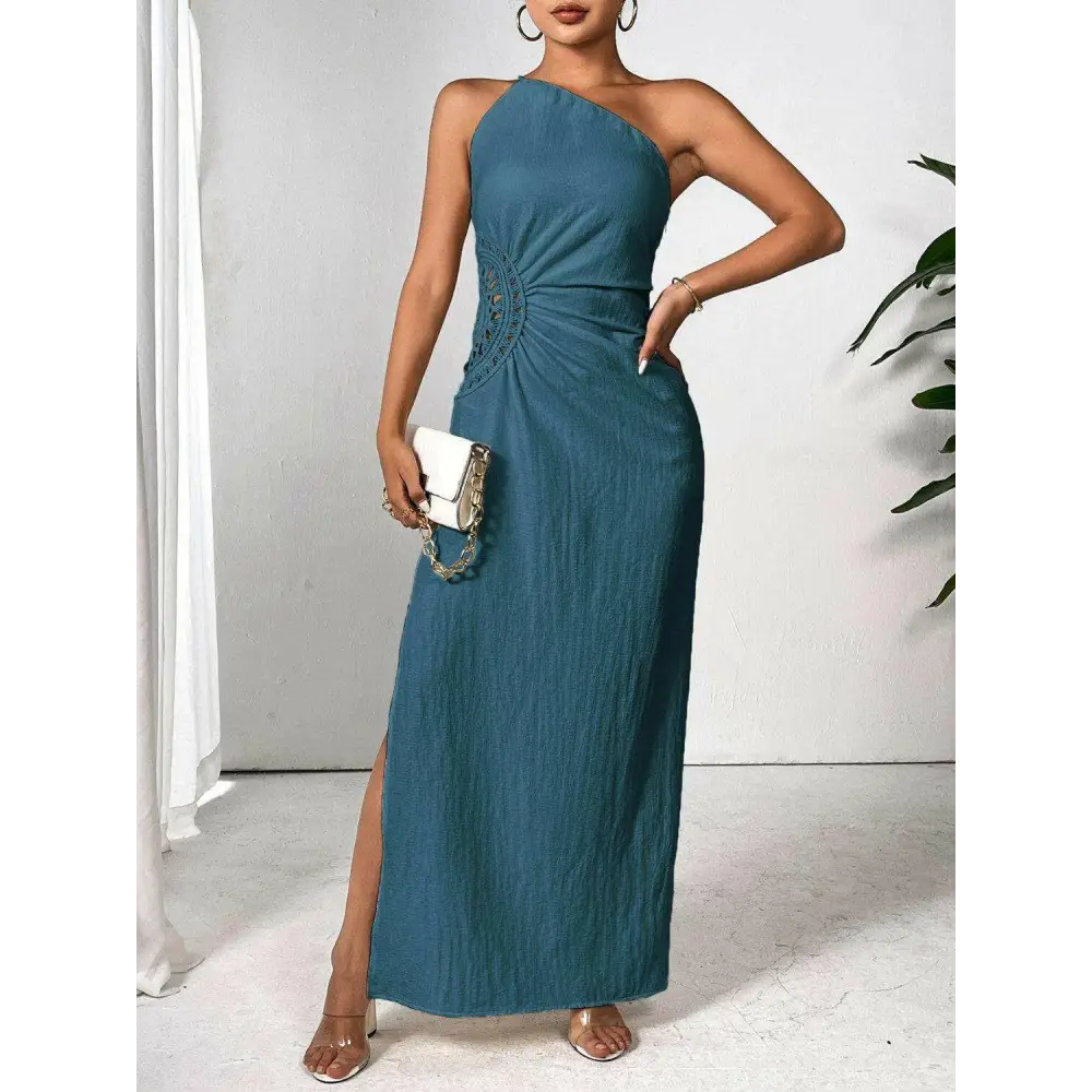 Elegant shoulder sleeveless maxi dress in timeless luxury fashion for woman $42.99 stunning slit detail