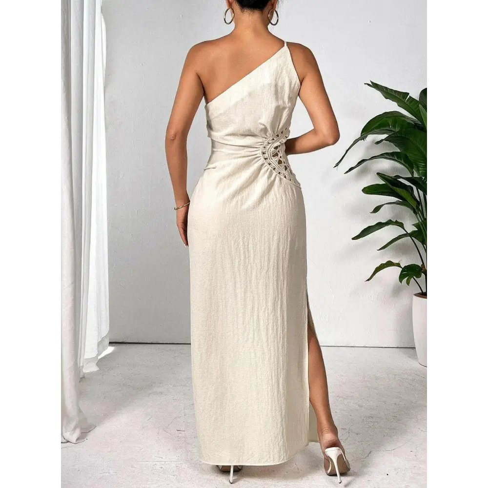 Elegant shoulder sleeveless maxi dress in timeless luxury fashion for woman $42.99 stunning slit detail