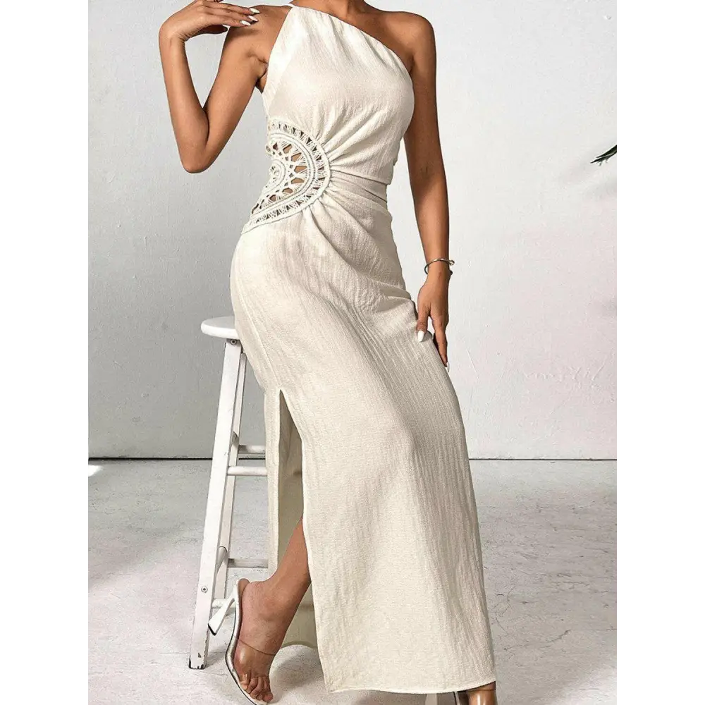 Elegant shoulder sleeveless maxi dress in timeless luxury fashion for woman $42.99 stunning slit detail