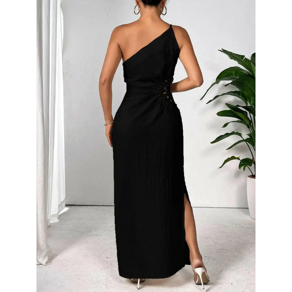 Elegant shoulder sleeveless maxi dress in timeless luxury fashion for woman $42.99 stunning slit detail