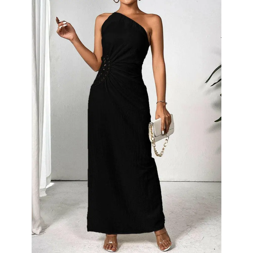 Elegant shoulder sleeveless maxi dress in timeless luxury fashion for woman $42.99 stunning slit detail