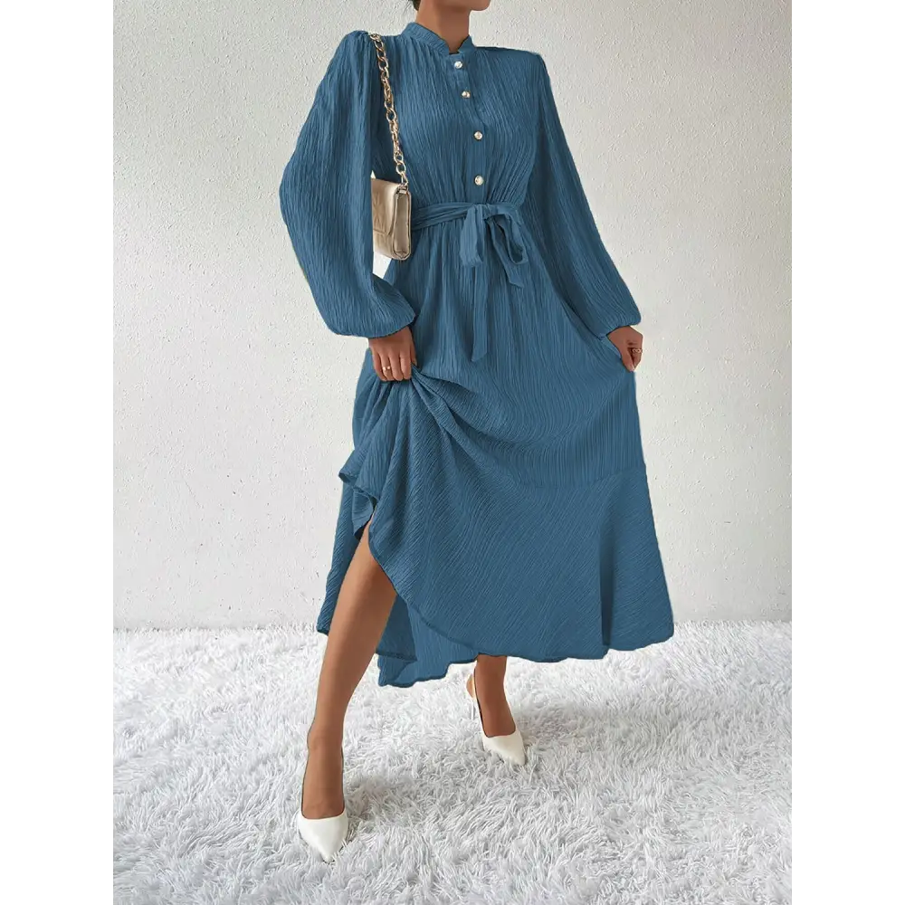 Honey tie waist long sleeve dress for timeless luxury fashion for women $31.99 tied, buttoned opaque no stretch