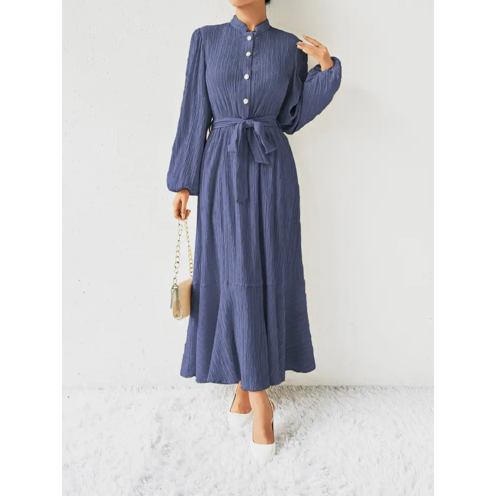 Honey tie waist long sleeve dress for timeless luxury fashion for women $31.99 tied, buttoned opaque no stretch