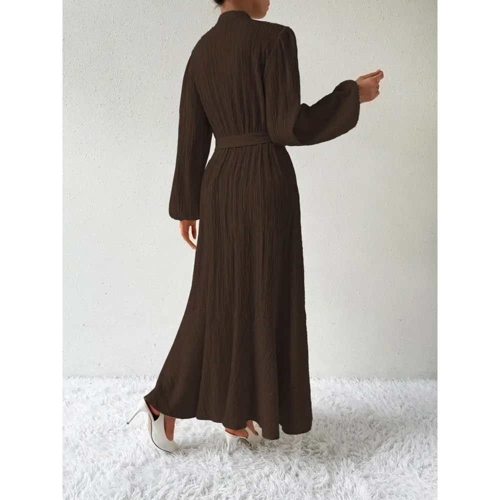 Honey tie waist long sleeve dress for timeless luxury fashion for women $31.99 tied, buttoned opaque no stretch