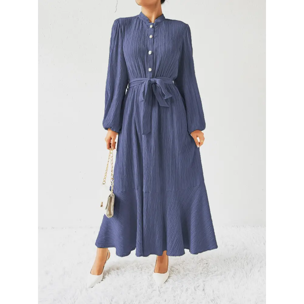 Honey tie waist long sleeve dress for timeless luxury fashion for women $31.99 tied, buttoned opaque no stretch