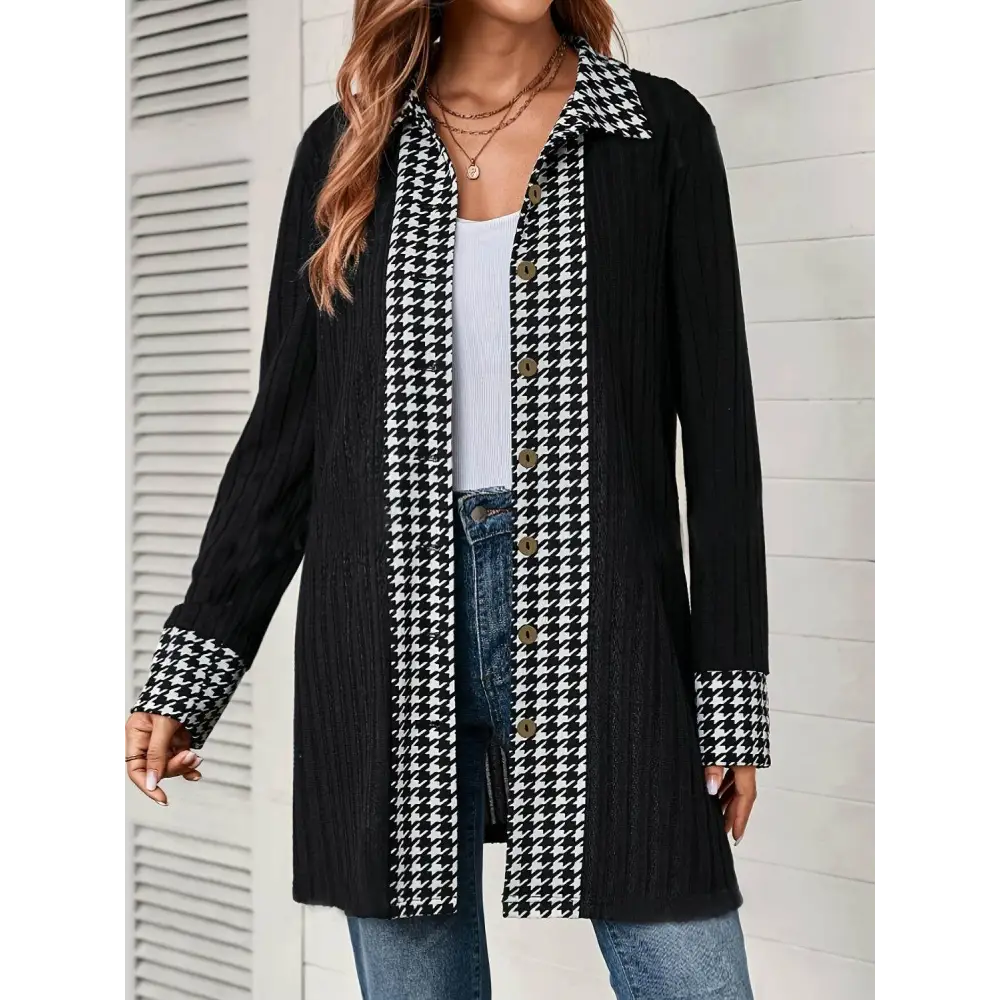 Elevate your wardrobe with timeless luxury houndstooth cardigan $32.38 experience the allure of a basic style