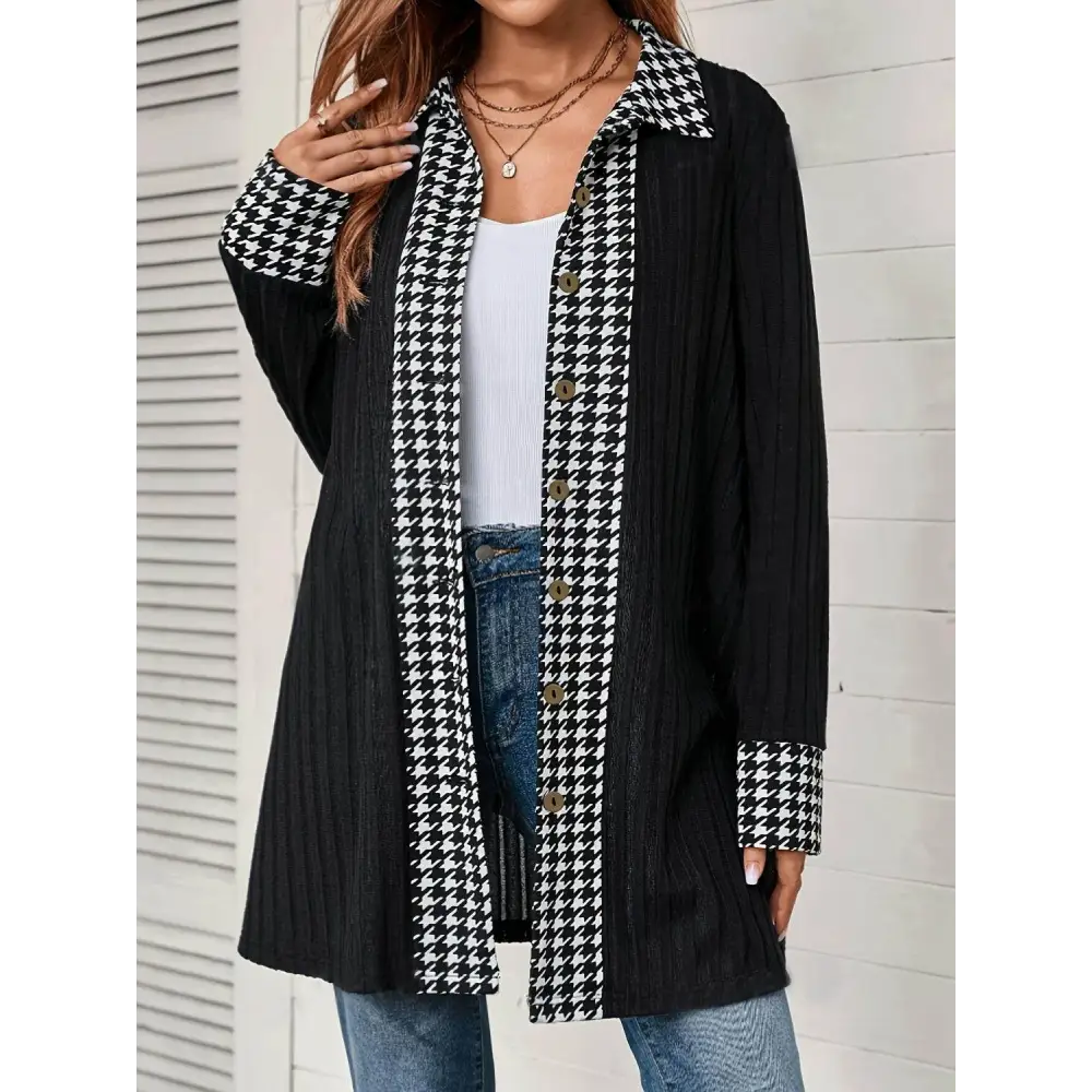 Elevate your wardrobe with timeless luxury houndstooth cardigan $32.38 experience the allure of a basic style