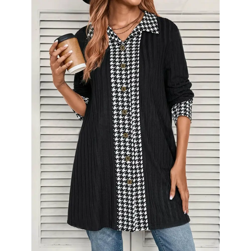 Elevate your wardrobe with timeless luxury houndstooth cardigan $32.38 experience the allure of a basic style