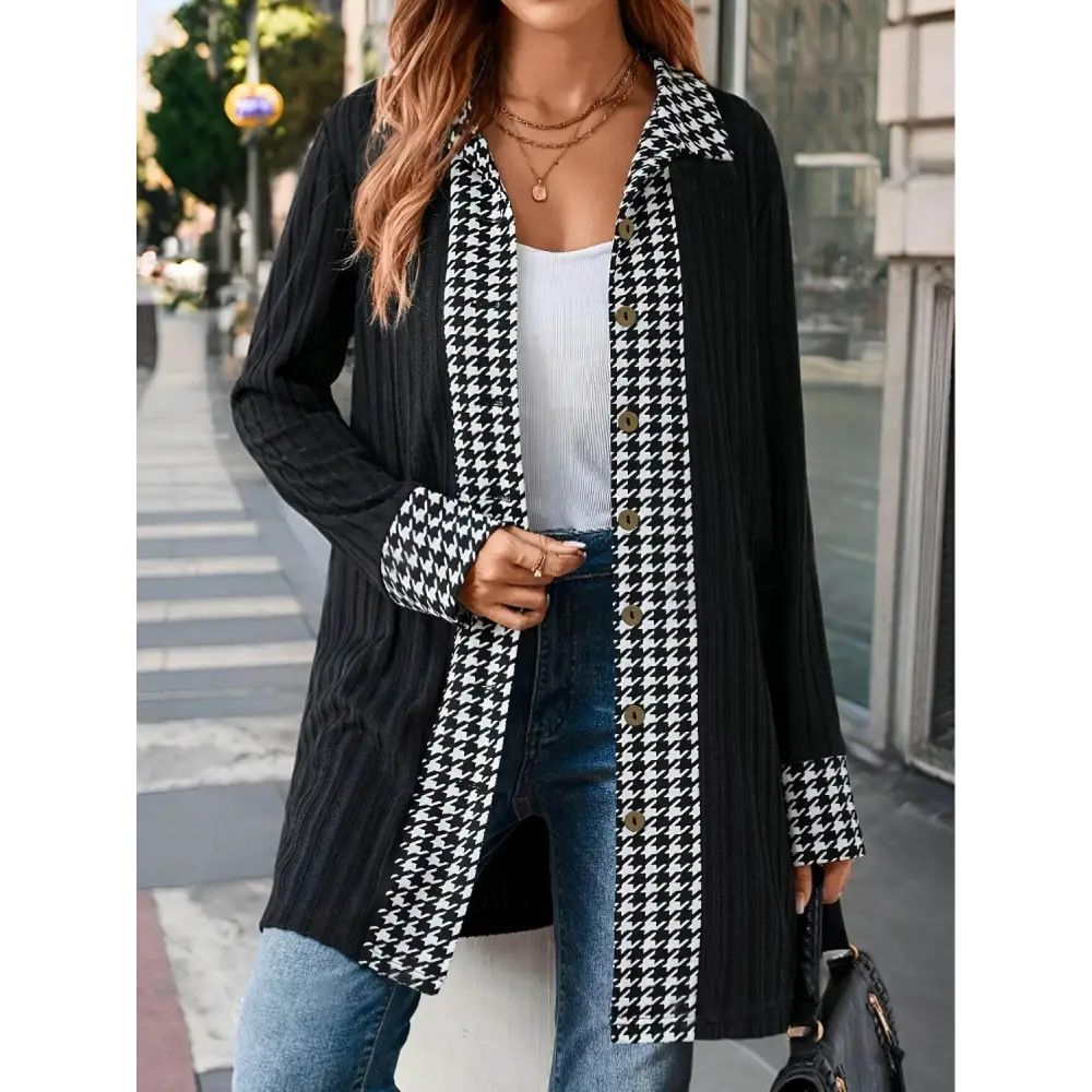 Elevate your wardrobe with timeless luxury houndstooth cardigan $32.38 experience the allure of a basic style