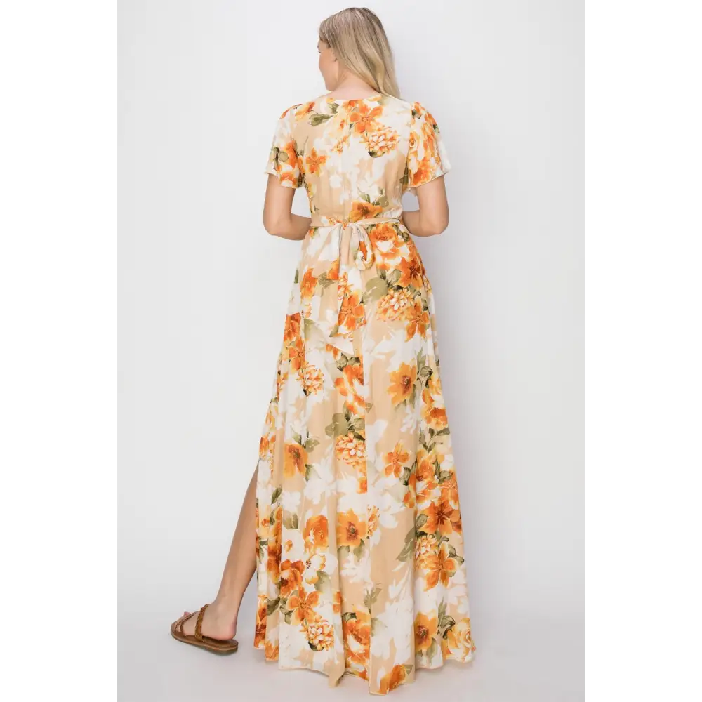 Hyfve floral tie back maxi dress in luxury fashion for women $40.99 this floral tie back short sleeve slit maxi dress