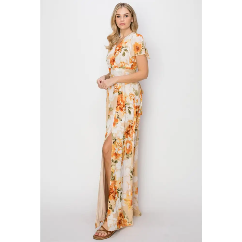 Hyfve floral tie back maxi dress in luxury fashion for women $40.99 this floral tie back short sleeve slit maxi dress