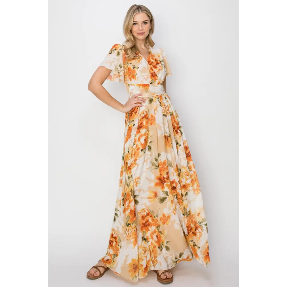 Hyfve floral tie back maxi dress in luxury fashion for women $40.99 this floral tie back short sleeve slit maxi dress