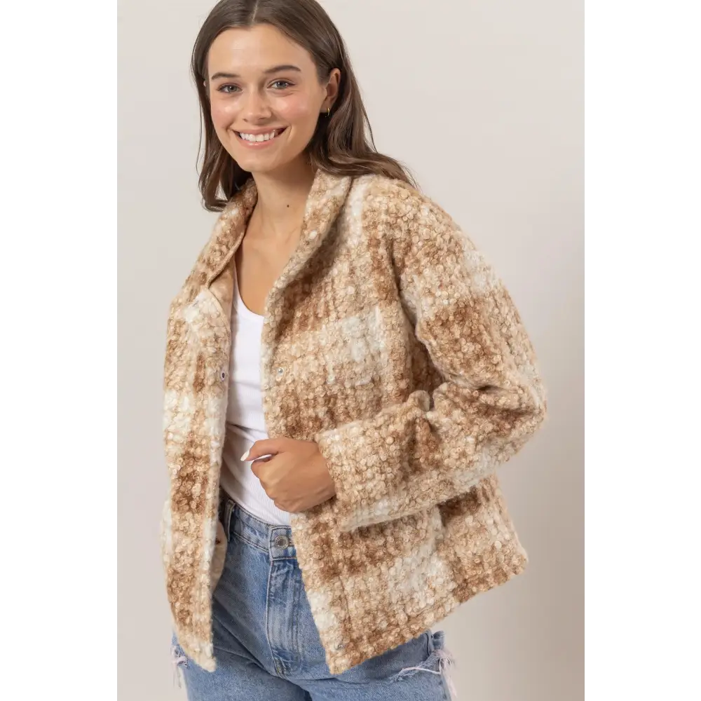 Elevate your wardrobe with luxurious plaid collared boucle jacket $47.96 the plaid collared neck boucle jacket