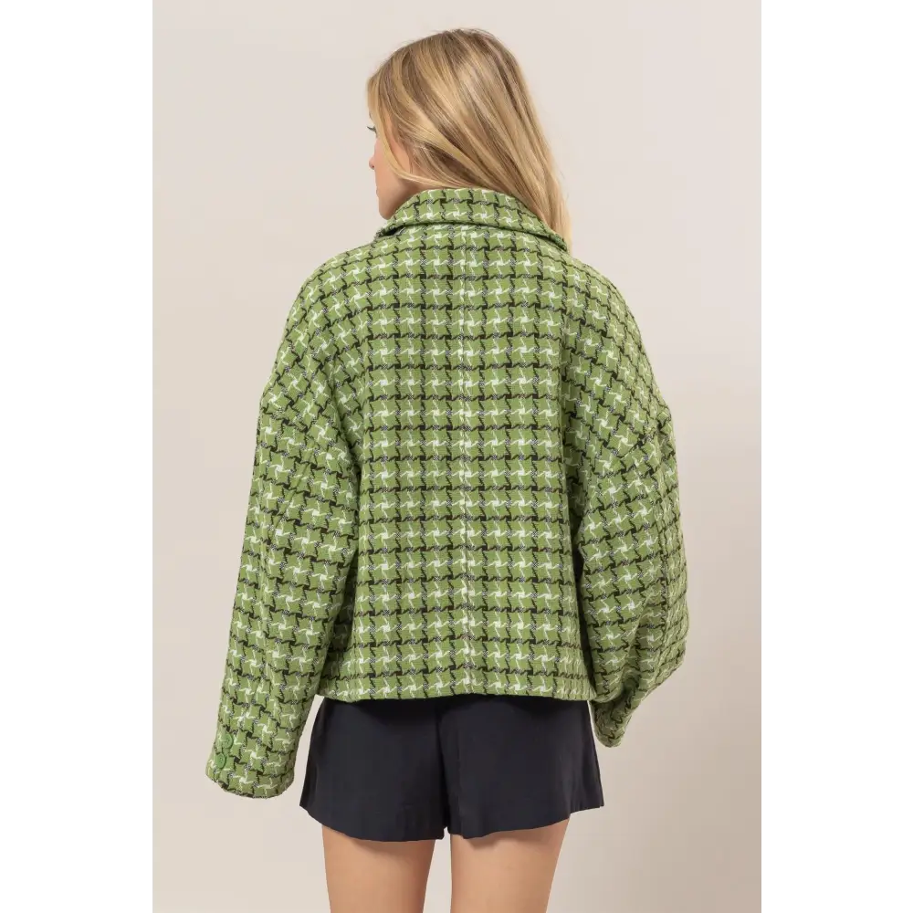 Elevate your wardrobe with the tweed plaid jacket in luxury fashion for women $47.96 the tweed plaid button up collared