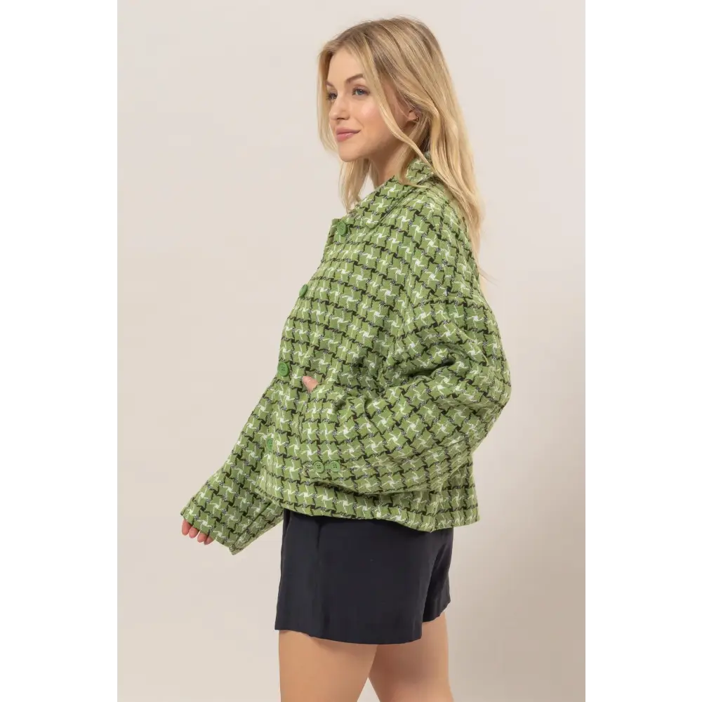 Elevate your wardrobe with the tweed plaid jacket in luxury fashion for women $47.96 the tweed plaid button up collared