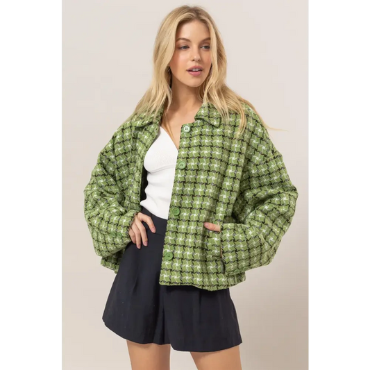 Elevate your wardrobe with the tweed plaid jacket in luxury fashion for women $47.96 the tweed plaid button up collared