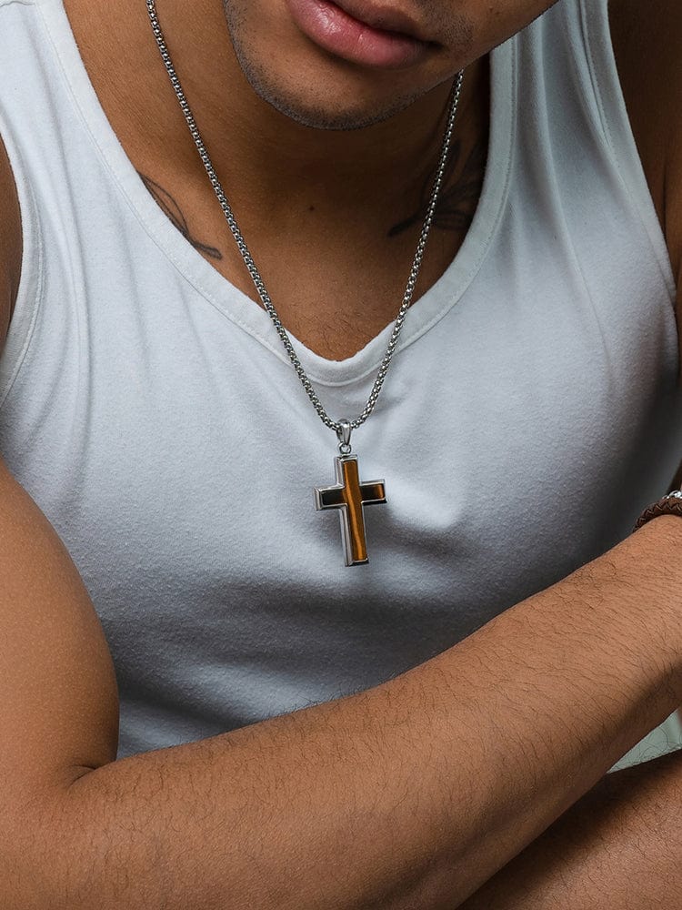 Tiger Eye Cross Pendant Necklace - Maven Couture IncCross Pendant