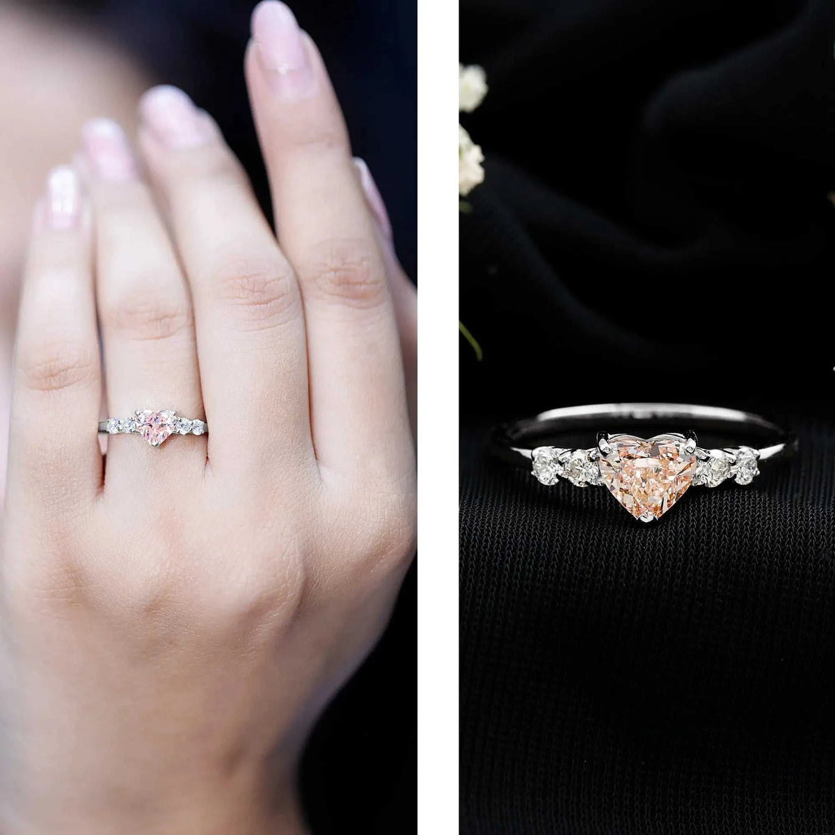 IGI Certified 1 Carat Lab Grown Pink and White Diamond Heart Promise Ring for Her