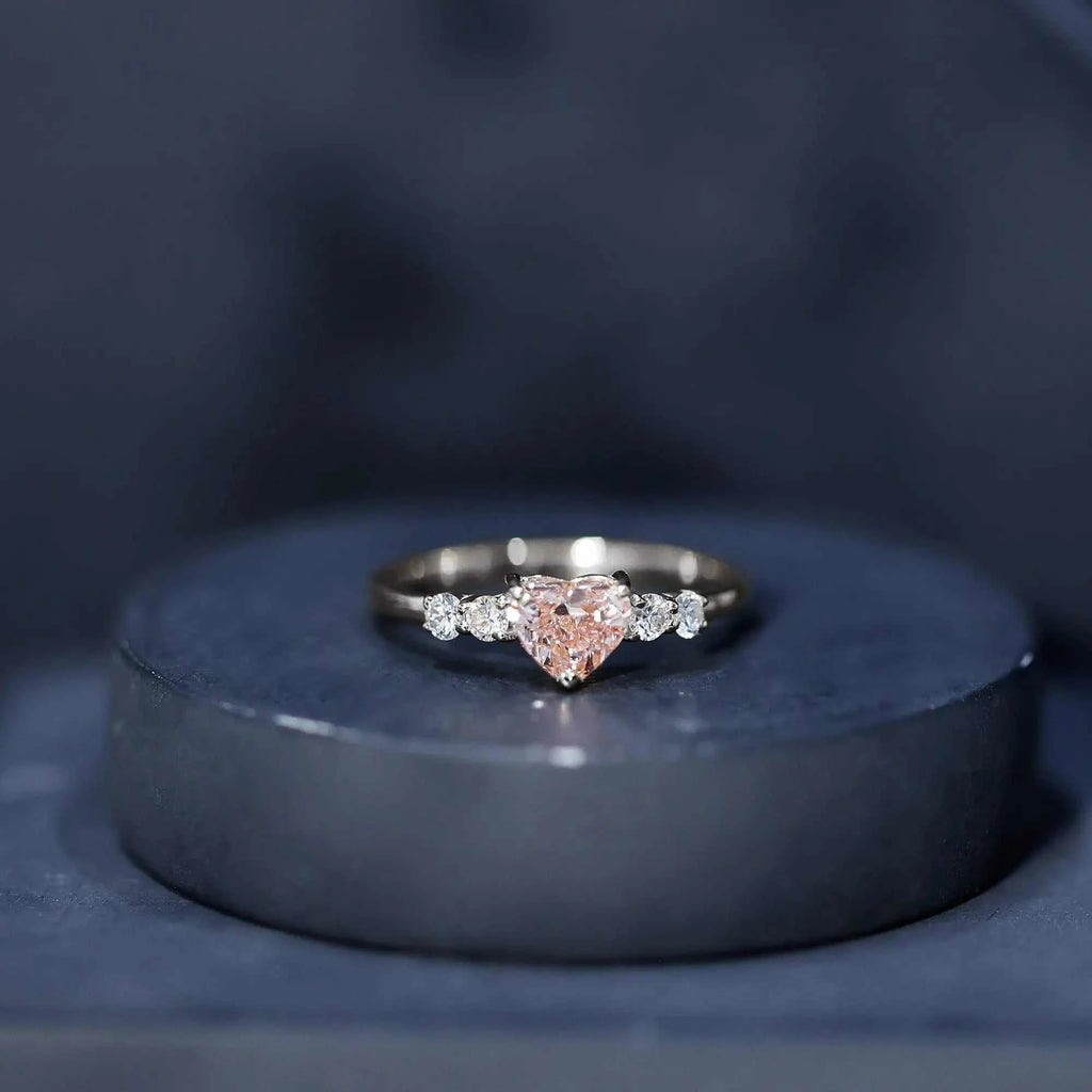 IGI Certified 1 Carat Lab Grown Pink and White Diamond Heart Promise Ring for Her