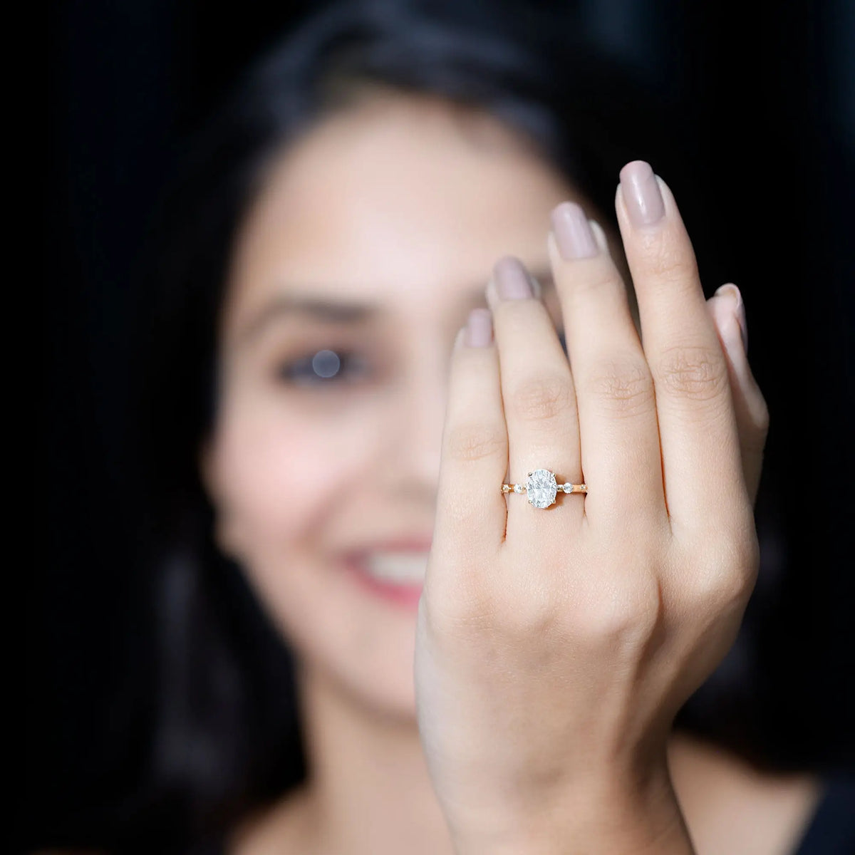 IGI Certified 1 Carat Oval Lab Grown Diamond Engagement Ring with Spaced Accent