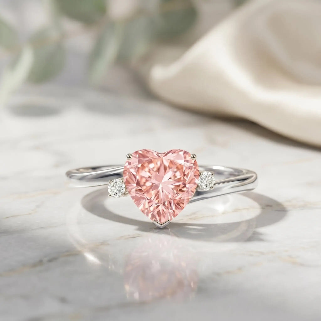 IGI Certified 1 CT Lab Grown Pink Diamond Heart Promise Ring