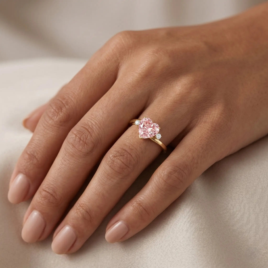 IGI Certified 1 CT Lab Grown Pink Diamond Heart Promise Ring