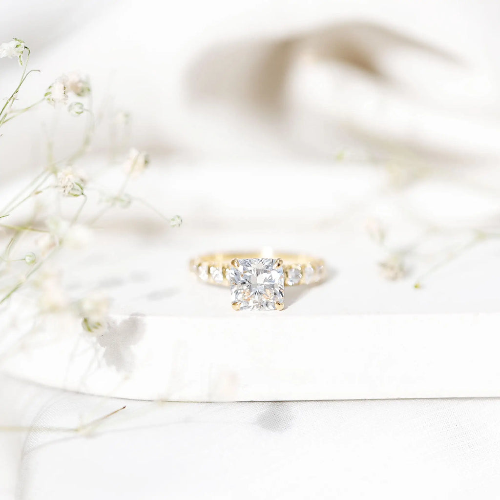 IGI Certified 2 Carat Cushion Cut Lab Grown Diamond Engagement Ring with Side Stones