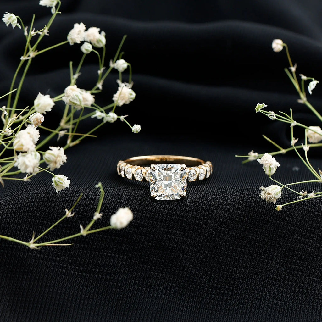 IGI Certified 2 Carat Cushion Cut Lab Grown Diamond Engagement Ring with Side Stones