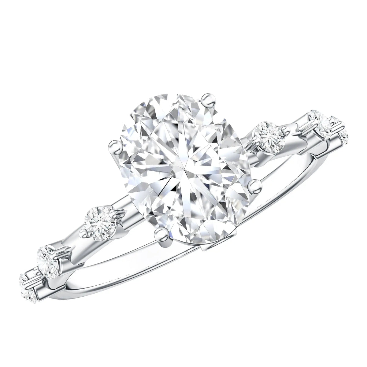 IGI Certified 2 Carat Lab Grown Diamond Oval Engagement Ring with Spaced Accent