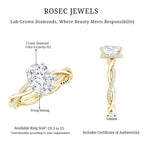 IGI Certified 2 Carat Lab Grown Diamond Oval Hidden Halo Engagement Ring with Braided Band
