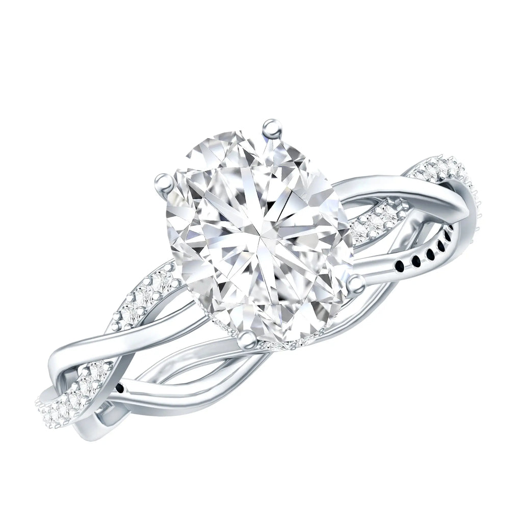 IGI Certified 2 Carat Lab Grown Diamond Oval Hidden Halo Engagement Ring with Braided Band