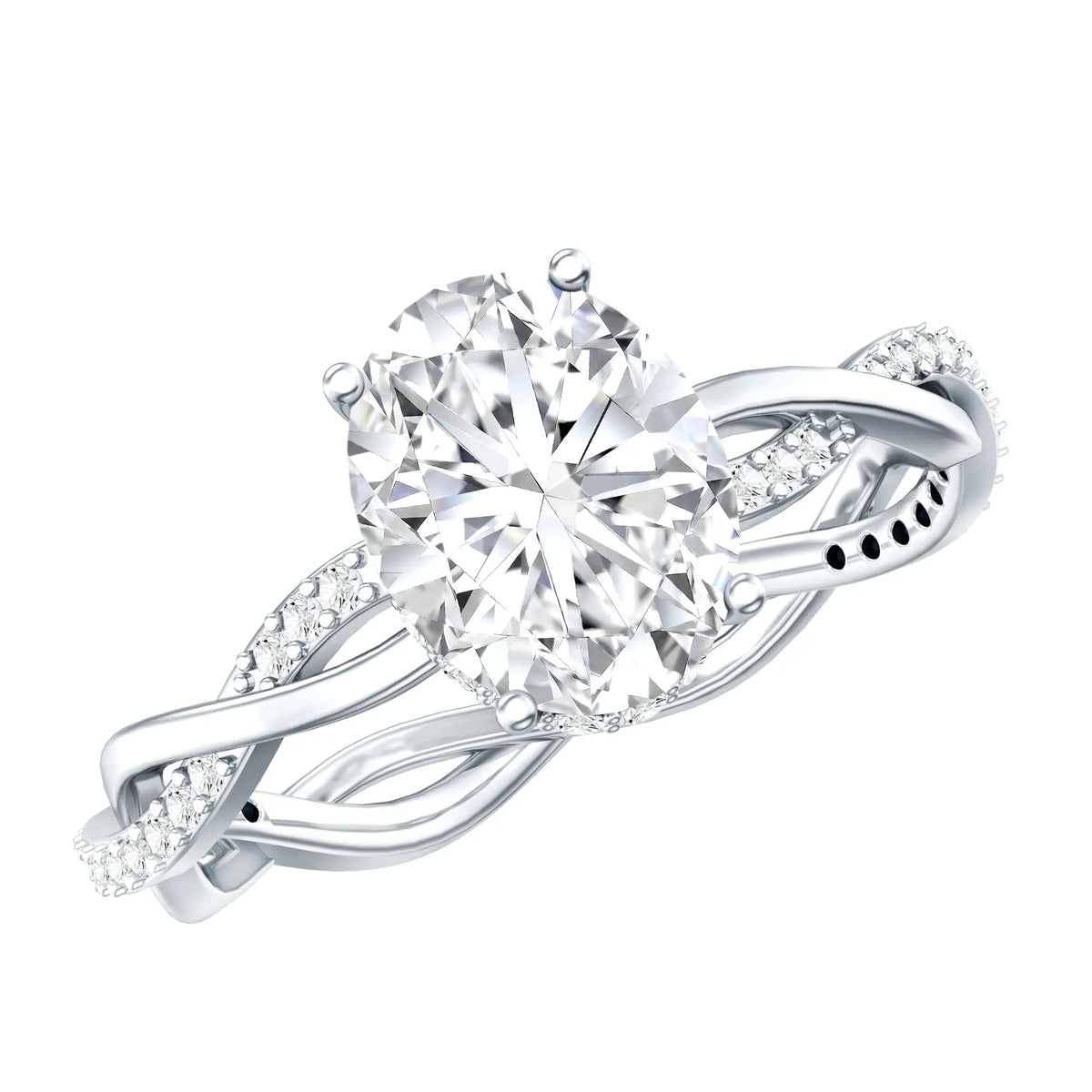 IGI Certified 2 Carat Lab Grown Diamond Oval Hidden Halo Engagement Ring with Braided Band