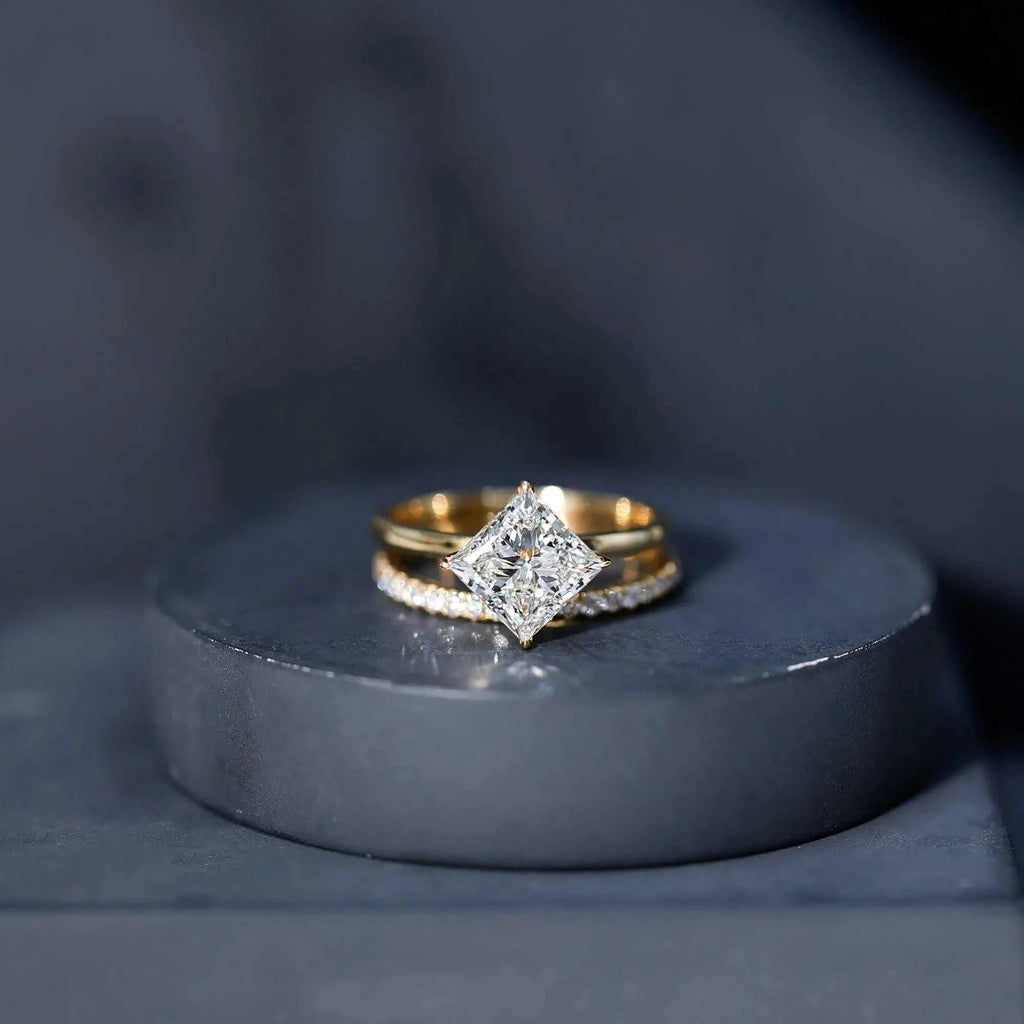 IGI Certified 2 Carat Lab Grown Diamond Princess Cut Bridal Ring Set for Her