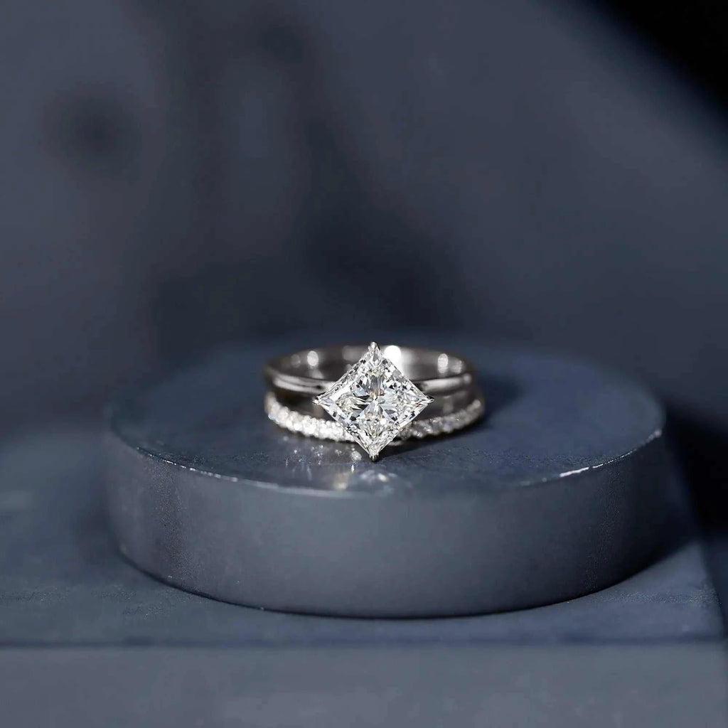 IGI Certified 2 Carat Lab Grown Diamond Princess Cut Bridal Ring Set for Her