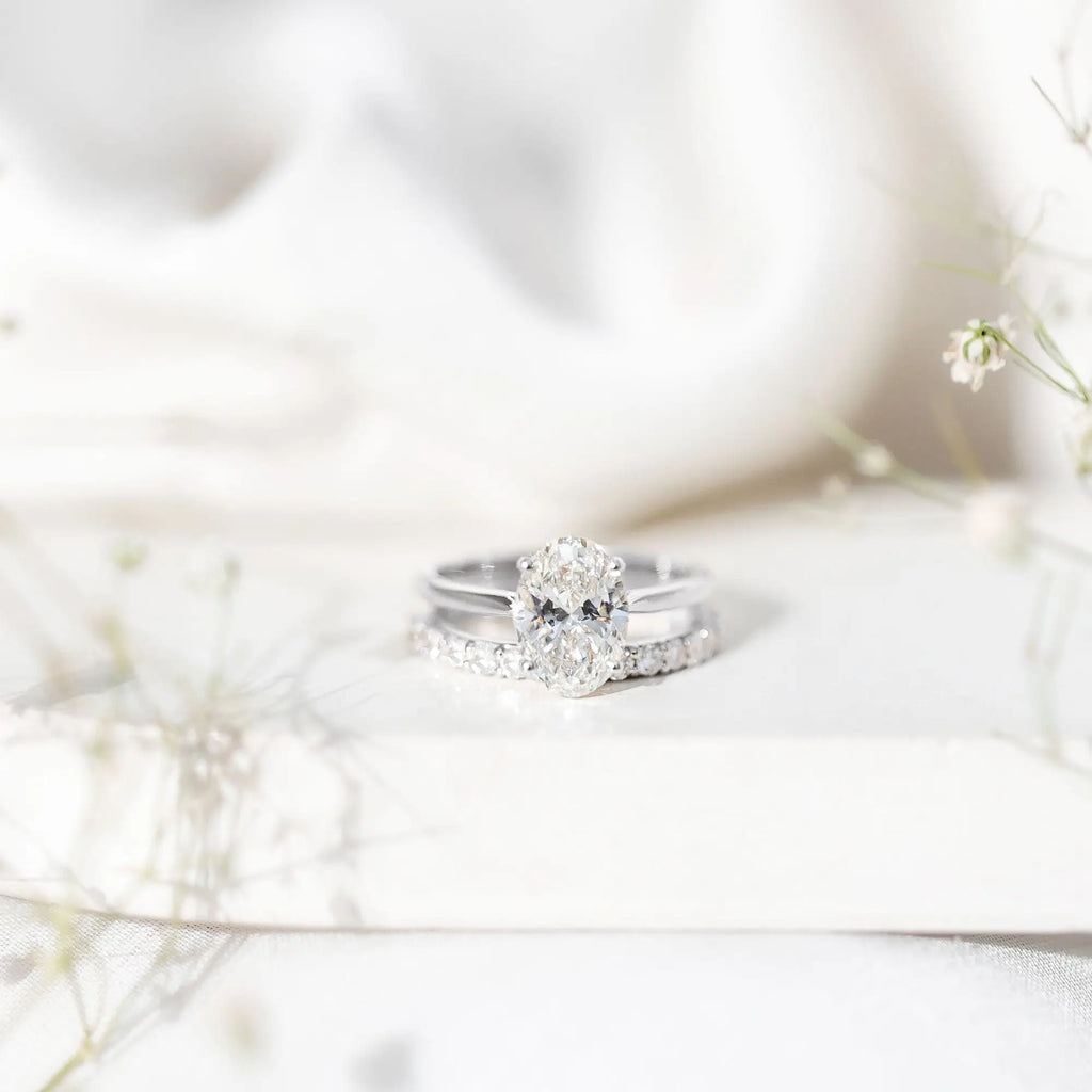 IGI Certified 2 Carat Oval Lab Grown Diamond Bridal Ring Set of 2