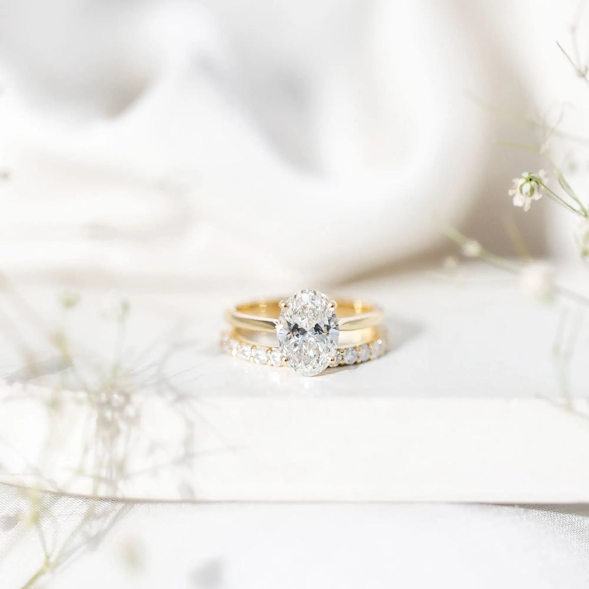 IGI Certified 2 Carat Oval Lab Grown Diamond Bridal Ring Set of 2