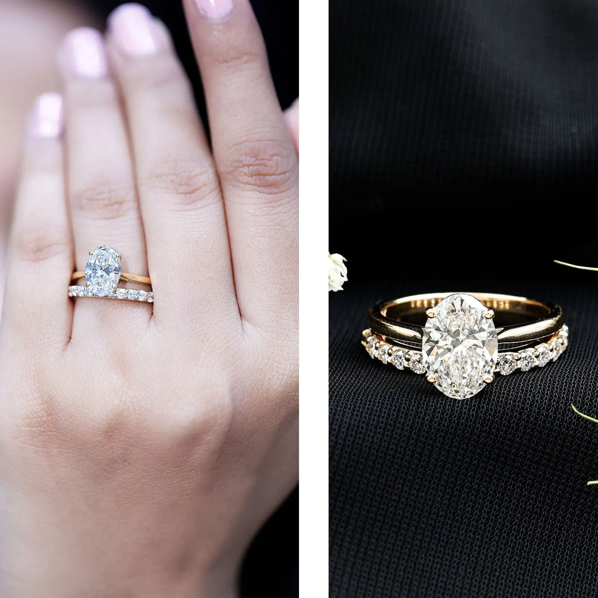 IGI Certified 2 Carat Oval Lab Grown Diamond Bridal Ring Set of 2