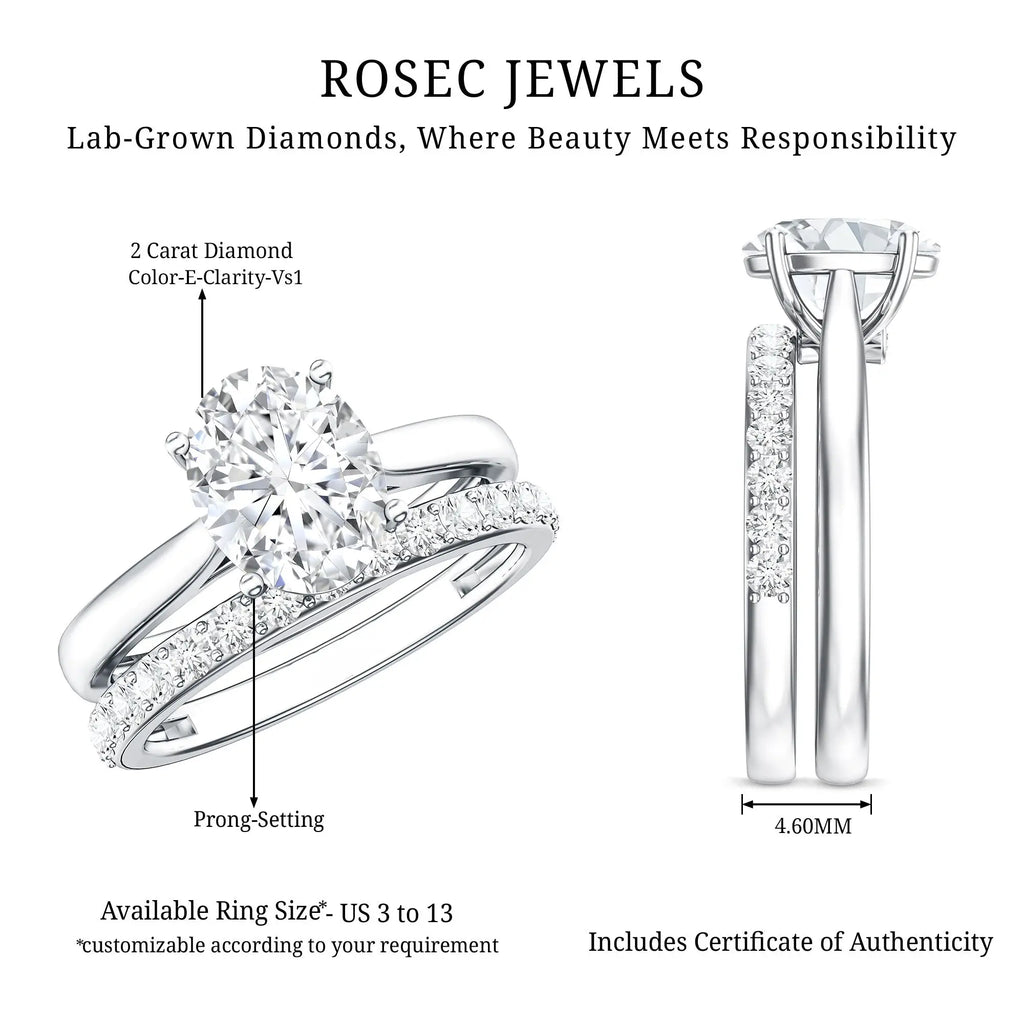 IGI Certified 2 Carat Oval Lab Grown Diamond Bridal Ring Set of 2