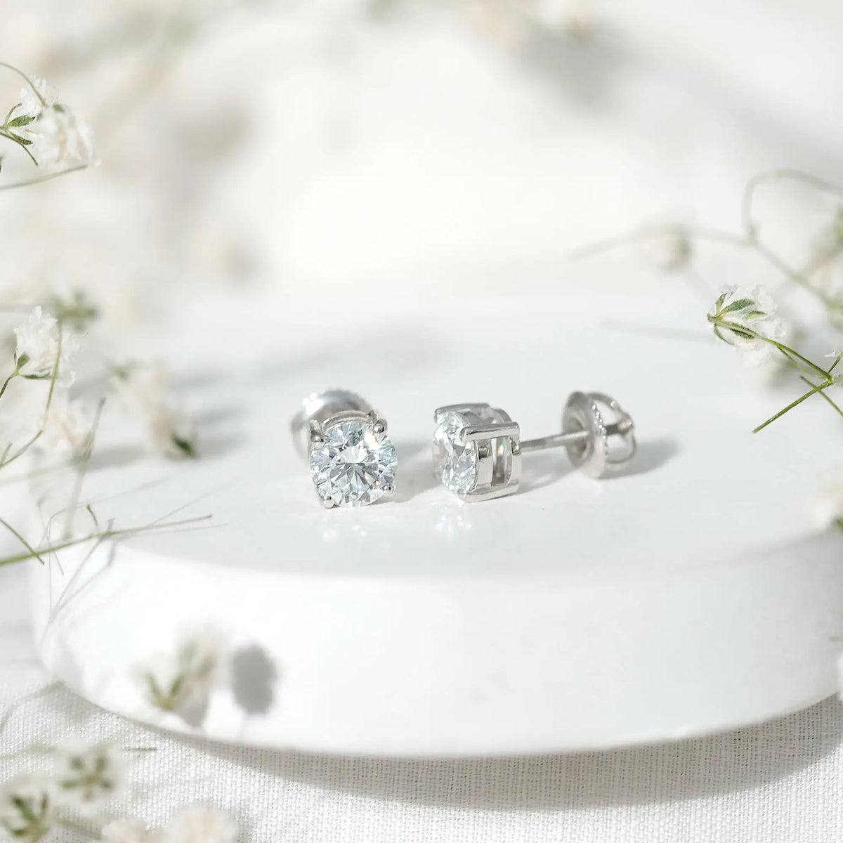 IGI Certified 2 Carat Round Lab Grown Diamond Stud Earrings with Screw Backs