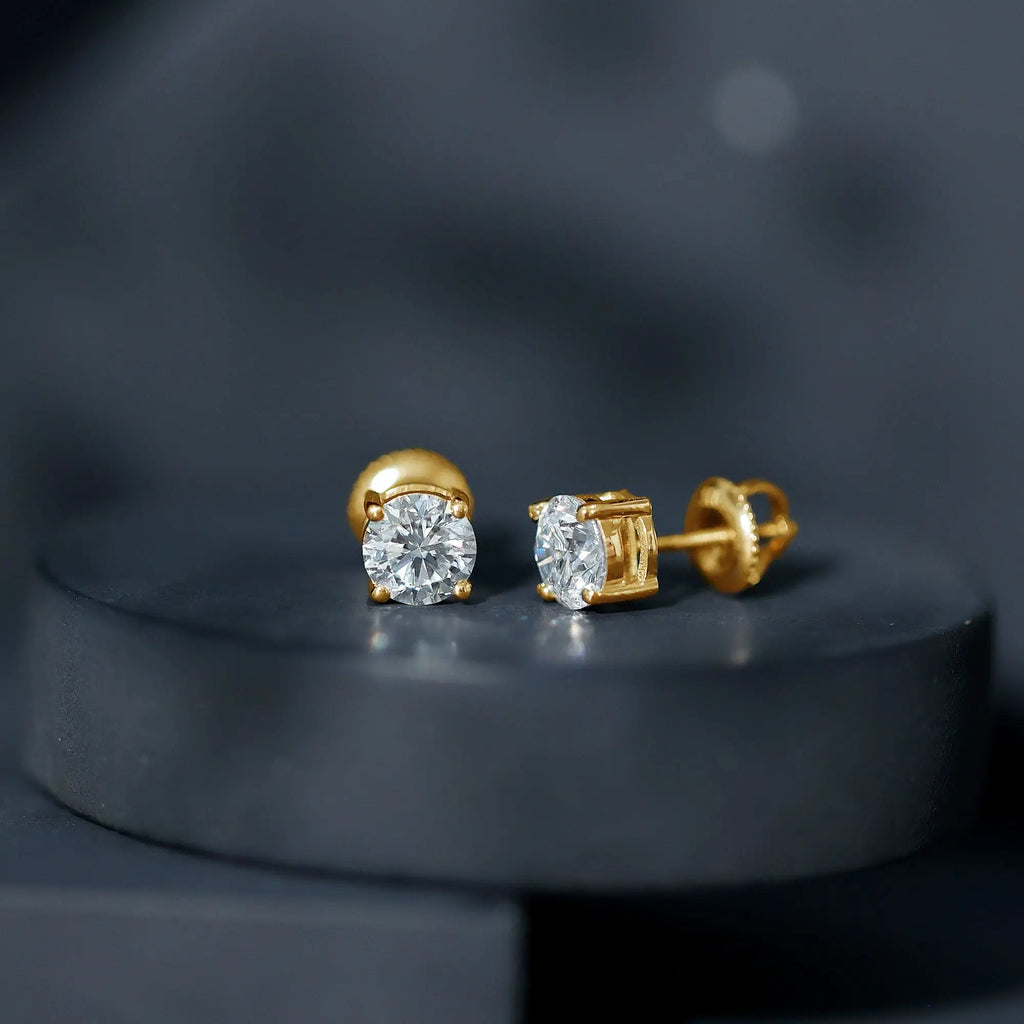 IGI Certified 2 Carat Round Lab Grown Diamond Stud Earrings with Screw Backs