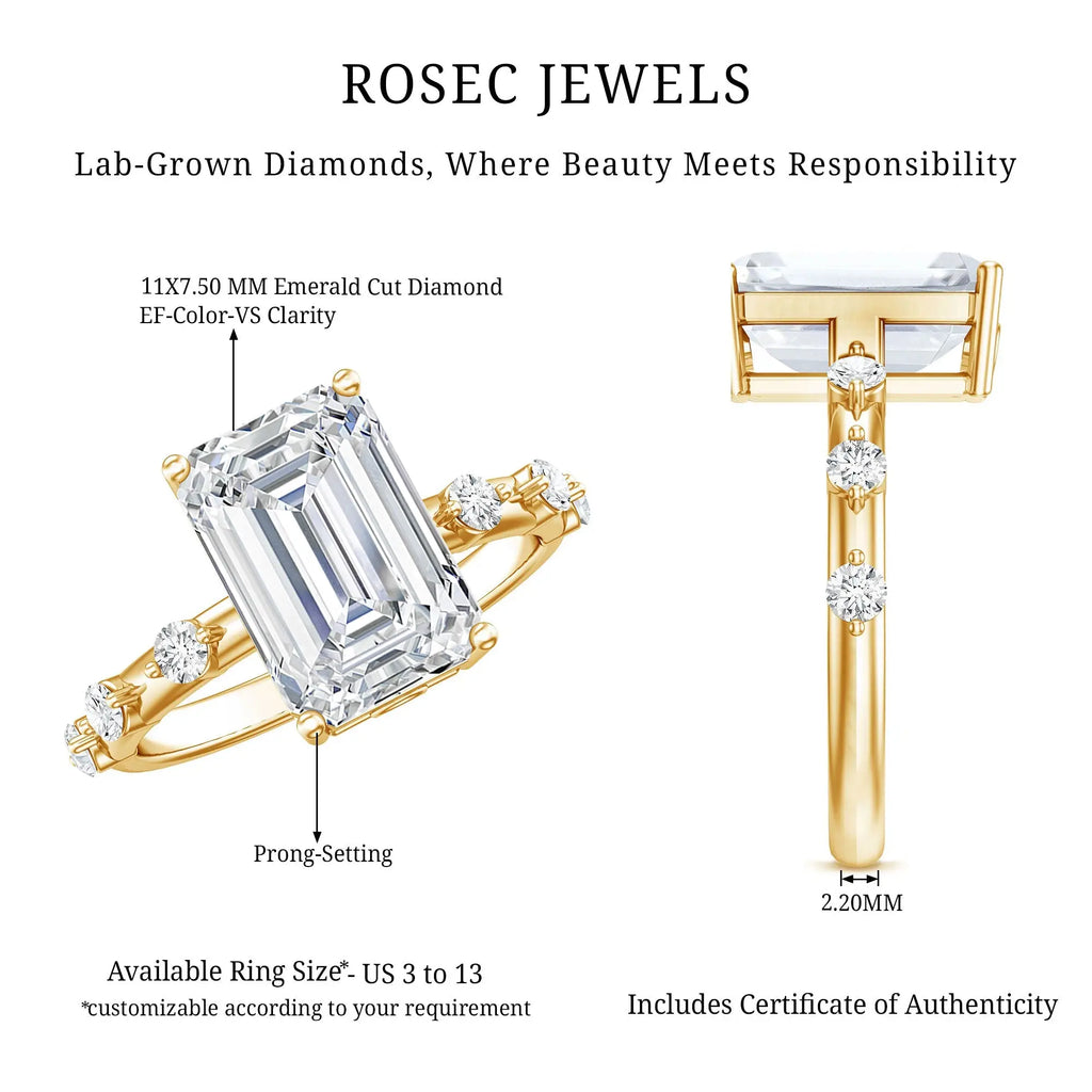IGI Certified 3 Carat Emerald Cut Lab Grown Diamond Engagement Ring