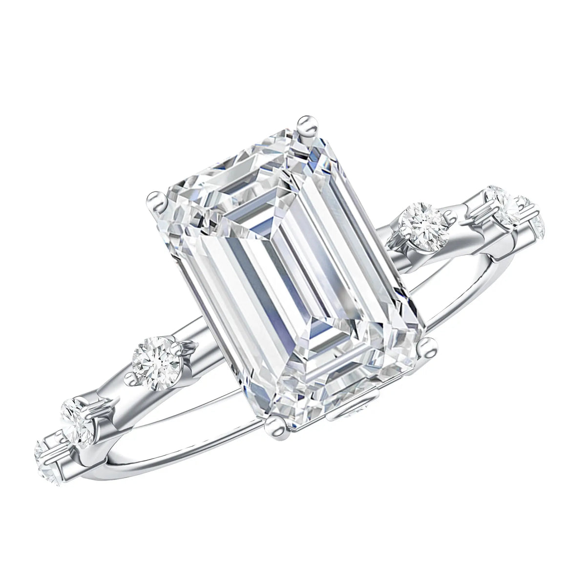 IGI Certified 3 Carat Emerald Cut Lab Grown Diamond Engagement Ring